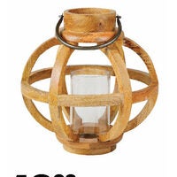 Hampton Bay 14'' Round Lantern in Wood and Glass With Metal Handle