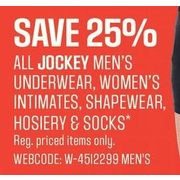 All Jockey Men's Underwear, Women's Intimates, Shapewear, Hosiery & Socks - Saturday Only - 25% off