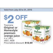 Tropicana Original or Homestyle Premium Orange Juice - $10.89 ($2.00 off)