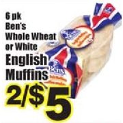 Ben's Whole Wheat Or White English Muffins - 2/$5.00