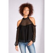 Womens Solid Cold Shoulder Top With Neck Tie - $10.00 ($14.99 Off)