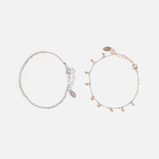 Duo Of Silvered And Rose Gold Ankle Chain - 2/$22.00