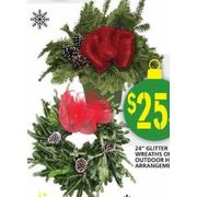 24" Glitter Pine Wreaths Or Outdoor Holiday Arrangements  - $25.00