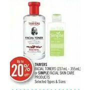 Thayers Facial Toners Or Simple Facial Skin Care Products - Up to 20% off